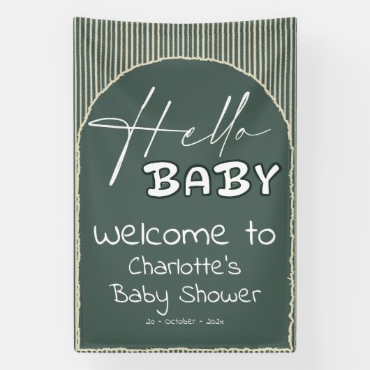 Hello Baby Dark Green Stripes Baby Shower Banner (Vertikal)