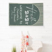 Hello Baby Dark Green Stripes Baby Shower Banner (InSitu)