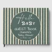 Hello Baby Dark Green Stripes Baby Shower Gästebuch (Vorderseite)