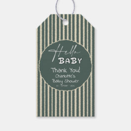 Hello Baby Dark Green Stripes Baby Shower Geschenkanhänger