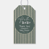 Hello Baby Dark Green Stripes Baby Shower Geschenkanhänger (Rückseite)