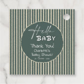 Hello Baby Dark Green Stripes Baby Shower Geschenkanhänger (Rückseite)