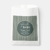 Hello Baby Dark Green Stripes Baby Shower Geschenktütchen (Vorderseite)