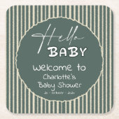 Hello Baby Dark Green Stripes Baby Shower Rechteckiger Pappuntersetzer (Vorderseite)