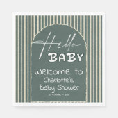 Hello Baby Dark Green Stripes Baby Shower Serviette (Vorderseite)