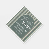 Hello Baby Dark Green Stripes Baby Shower Serviette (Ecke)