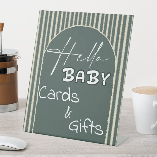 Hello Baby Dark Green Stripes Cards & Gifts Sockelschild (In Situ)