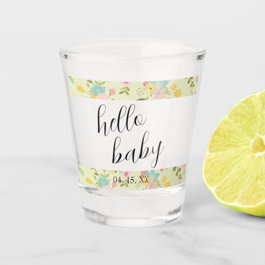 Hello Baby Ded Yellow Pink Green Florals Schnapsglas (Vorderseite)
