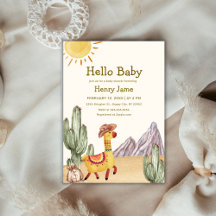 Hello Baby Desert Cactus Llama Cowboy Baby Shower
