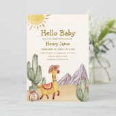 Hello Baby Desert Cactus Llama Cowboy Baby Shower Einladung (Stehend Vorderseite)
