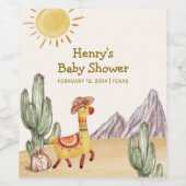 Hello Baby Desert Cactus Llama Cowboy Baby Shower Weinetikett (Einzelnes Label)
