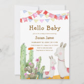 Hello Baby Desert Cactus Llama Fiesta Baby Shower Einladung (Vorderseite)
