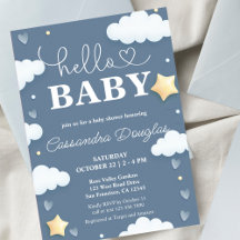 Hello Baby Dusty Blue Clouds Moderne Babydusche