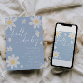 Hello Baby Dusty Blue Daisy Baby Shower Einladung