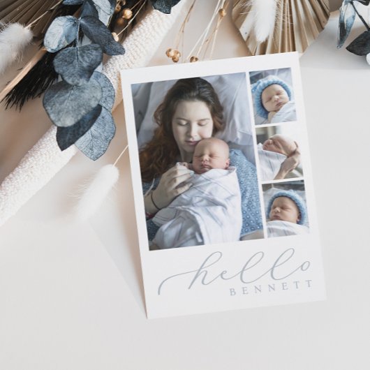 Hello Baby Einfaches Skriptfoto Collage Birth Ankündigung