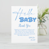 Hello Baby Elegant Baby Shower Dankeskarte (Stehend Vorderseite)