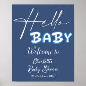 Hello Baby Elegant Dark Blue Baby Dusche Willkomme Poster (Vorne)