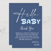 Hello Baby Elegant Dark Blue Baby Shower Dankeskarte (Vorne/Hinten)