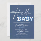Hello Baby Elegant Dark Blue Baby Shower Einladung (Vorderseite)