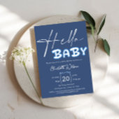 Hello Baby Elegant Dark Blue Baby Shower Einladung