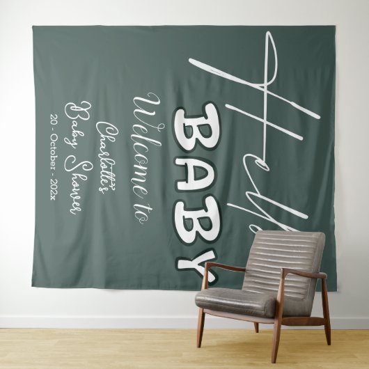 Hello Baby Elegant Dark Green Baby Dusche Hintergr Wandteppich (Beispiel (Horizontal))