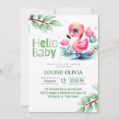 Hello Baby Flamingo Eucalyptus Baby Shower Einladung (Vorderseite)