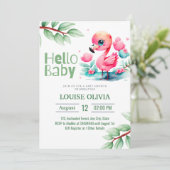 Hello Baby Flamingo Eucalyptus Baby Shower Einladung (Stehend Vorderseite)