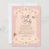 Hello Baby Floral Daisy Bees Baby Shower Einladung (Vorderseite)