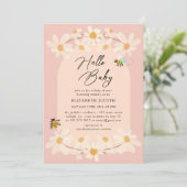 Hello Baby Floral Daisy Bees Baby Shower Einladung (Stehend Vorderseite)