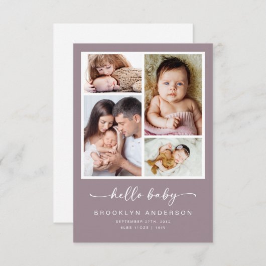 Hello Baby | Foto Collage Birth Ankündigung (Vorne/Hinten)