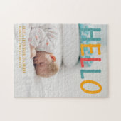 HELLO Baby Foto Geburtsankündigung Name und Statis Puzzle (Horizontal)