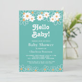 Hello Baby Gender-Neutral Daisy Aquamarin Baby Dus Einladung (Stehend Vorderseite)