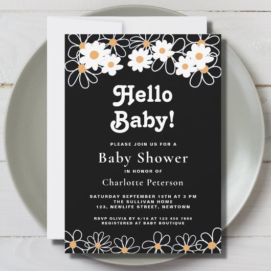 Hello Baby Gender-Neutral Daisy Baby Dusche Einladung