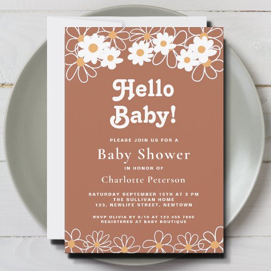 Hello Baby Gender-Neutral Daisy Baby Dusche Einladung