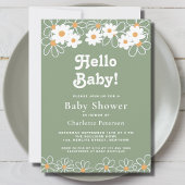 Hello Baby Gender-Neutral Daisy Green Baby Dusche Einladung