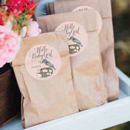 Hello Baby Girl Floral Bird's Nest Baby Shower Runder Aufkleber