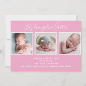 Hello Baby Girl Foto Einfaches Script Rosa Geburt Ankündigung (Rückseite)