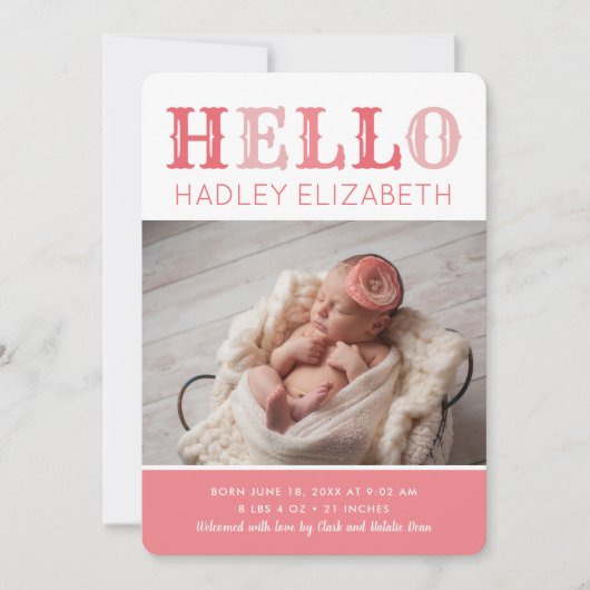 Hello Baby Girl Foto Geburtserklärung Ankündigung (Vorderseite)