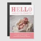 Hello Baby Girl Magnetic Foto Geburtserklärung Magnetkarte (Vorne/Hinten)