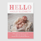 Hello Baby Girl Magnetic Foto Geburtserklärung Magnetkarte (Vorderseite)