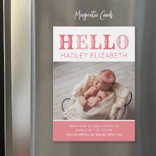 Hello Baby Girl Magnetic Foto Geburtserklärung Magnetkarte