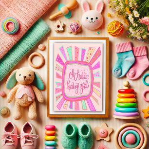 Hello Baby Girl Niedlich Pink Modern Whimsical Karte