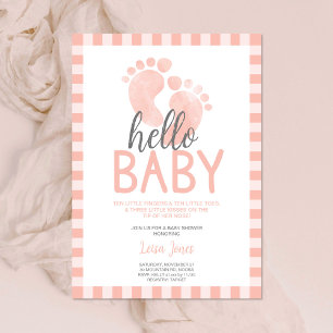 Hello Baby Girl Pink Feet Babydusche Einladung