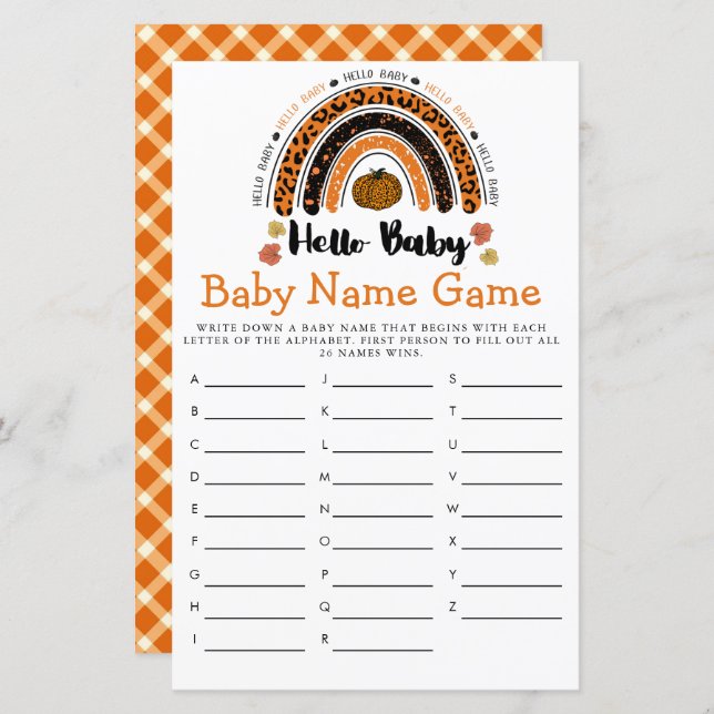 Hello Baby Girl Pumpkin Baby Dusche Name Game (Vorne/Hinten)