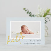 Hello Baby Gold Foil Foto Geburtserklärung Folieneinladung (Stehend vorne)