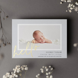 Hello Baby Gold Foil Foto Geburtserklärung Folieneinladung