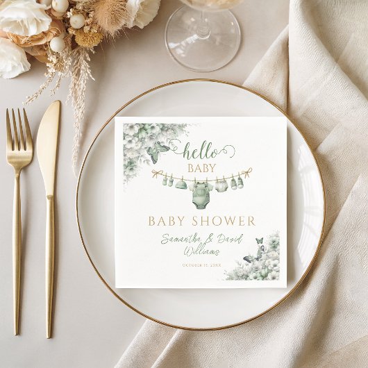 Hello Baby Green Floral Butterfly Shower Serviette
