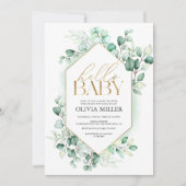 Hello Baby Greenery Eucalyptus Aquarelldusche Einladung (Vorderseite)