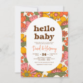 Hello Baby | Groovy Retro Blume Boho Babydusche Einladung (Vorderseite)
