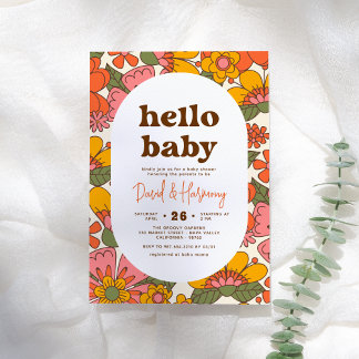 Hello Baby | Groovy Retro Blume Boho Babydusche Einladung